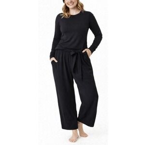 Wilfred Aritzia Women's Black Crepe Tie Back Elastic Waist Wide Leg Pants Size M